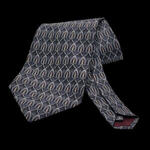 Mens 100% Silk Tie With Geometric Pattern In Grey & Gold Granfathercore Wide